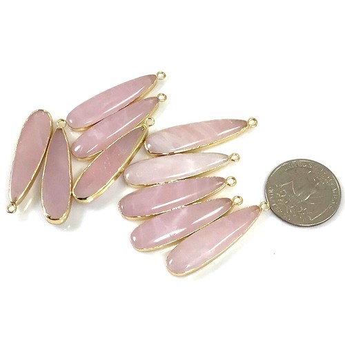 Edelstein Rosenquarz Anhänger lang oval Charm Gold Roh Rose Quarz Halskette - Bild 5 von 11