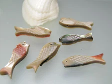 Vintage nature Mother of Pearl 3D fish double sided carving handcrafted 1970's