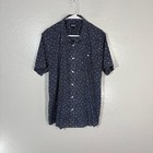 Patagonia Shirt Mens Large Navy Print Short Sleeve Button Front Organic Cotton