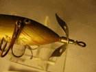 ANTIQUE F.C. WOODS EXPERT MINNOW WOOD FISHING LURE W GLASS EYES 5 HOOK
