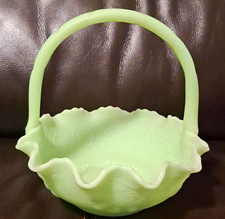 Vintage Lime Green Fenton Glass  Basket. Flor...
