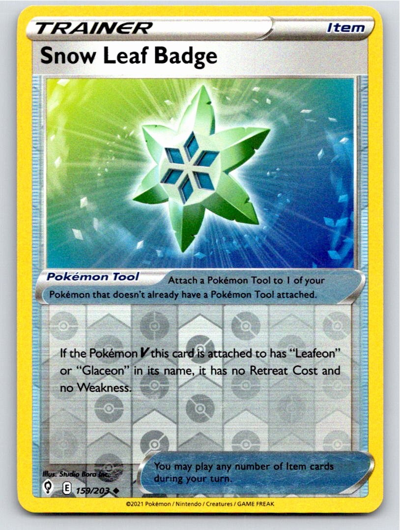 POKEMON SNOW LEAF BADGE EVOLVING SKIES 159/203 REVERSE HOLO LP A46377 FREE S&H