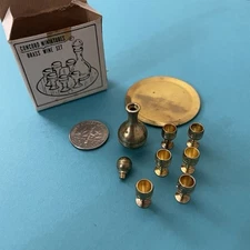 Vtg Concord Miniatures Brass MCM Wine Decanter Pitcher Serving Set W Cups Tray