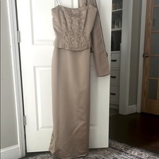 NWT Dave  Johnny Vintage Sand Beaded floor length spaghetti strap dress 9/10