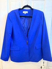 Calvin Klein Women's 16 Blue Solid Twill Lined Blazer Jacket Long Sleeve