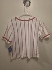 Patriotic Kids White & Red Pinstripe Baseball Jersey Shirt – Button Front – Star — photo 4