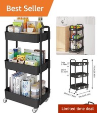 3-Tier Multifunctional Storage Cart with Lockable Wheels in Stylish Black