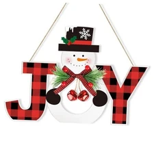 Wooden Christmas Door Wreath for Front Door Sign Snowman Wall Large Joy Snowman