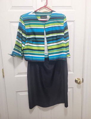 Sag Harbor Dress Women's 14 Black Sleeveless Sheath w/ Striped Jacket