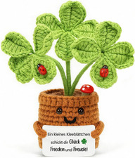 Gl&uuml;cksbringer Gestrickte Vierbl&auml;ttriges,  Positive Geh&auml;kelte Kleeblatt Blume, Em