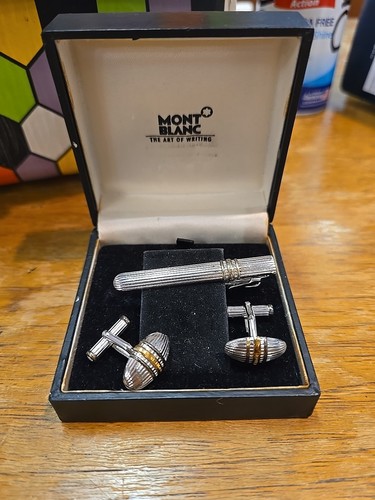 Montblanc 925 Sterling Silver Cufflinks Oval Ribbed Design Gold Over Silver