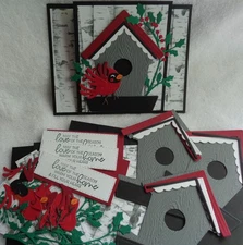 Stampin Up Card Kit Birdhouse Gorgeous Red CARDINAL Bird HOLIDAY Holly & Berries