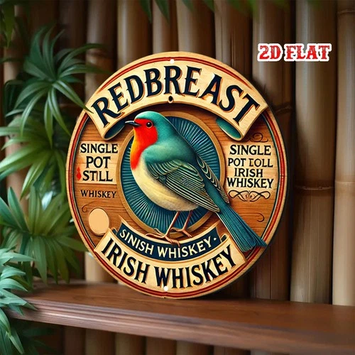 Tin Metal Signs Home Décor 8x8 Vintage Redbreast Irish Whiskey Round Aluminum