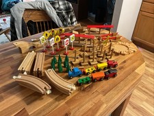 Brio Wooden Train Set Lot Of 67 Misc Vintage Magnetic Engines Cars Plus Extras
