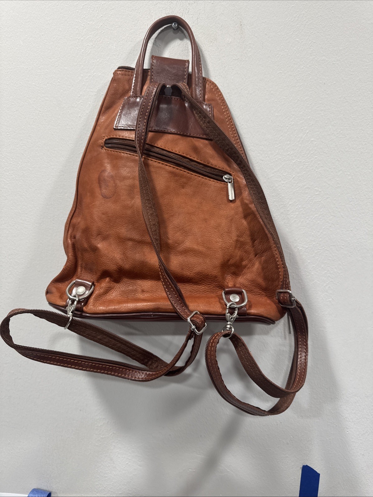 Triangular Convertible Backpack Purse Tan - image 8