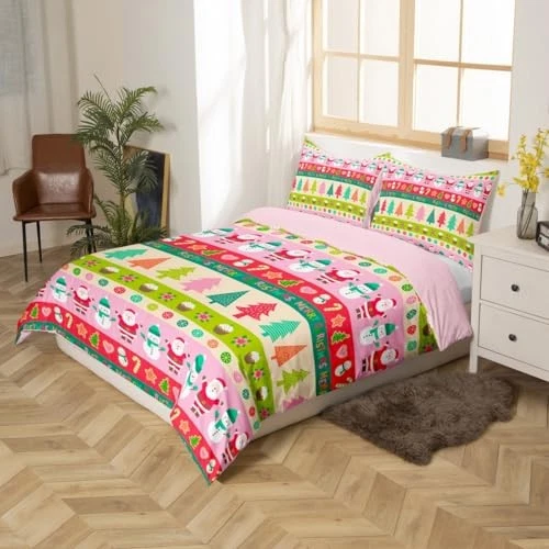  Juego de cama de Navidad de dibujos animados para niños niños niñas Papá Noel completo multi 01 Foto 2 de 4