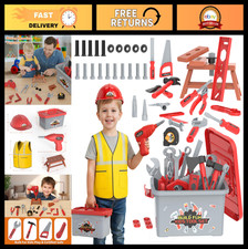 58-Piece Kids Tool Set with Realistic Drill, Tool Box  DIY Stickers - STEM Cons