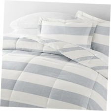 Reversible Comforter Set 3 Piece - Queen/Full Distressed Stripe Light Blue