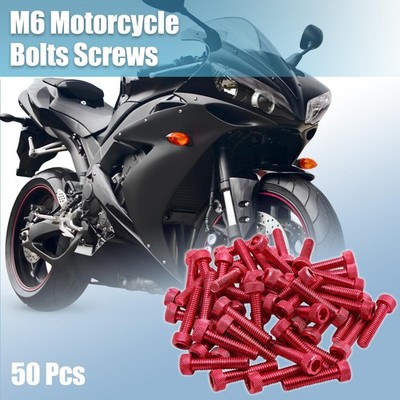 50pcs Red M6 x 30mm Motorcycle Car Hexagon Socket Fastener Bolts Screw Universal