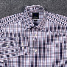 David Donahue Trim Fit Check Luxury Non-Iron Dress Shirt Mens 15 32/33 S/M