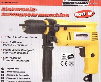 Brüder Mannesmann Schlagbohrmaschine Bohrmaschiene 600 W 12507 #