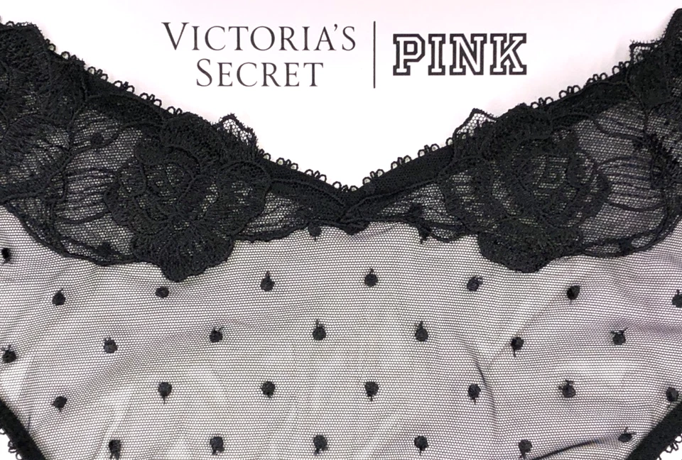 Victoria's Secret Very Sexy NWT XL Black High Leg Thong Panty Sheer Polka Dot - Image 3 of 4
