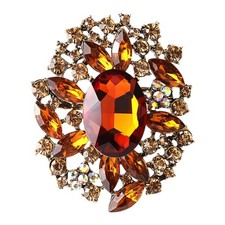 Wedding Bridal Big Crystal Rhinestone Bouquet Brooch Pin for Women Champagne Vi