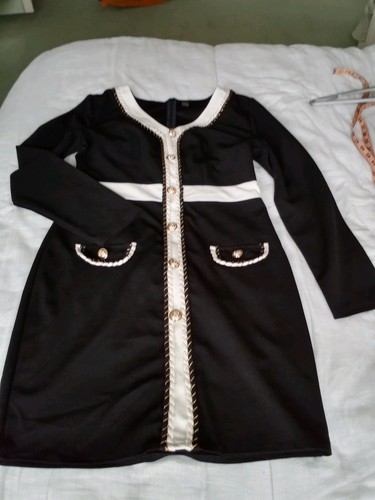 Black With Cream/gold Trim Shien Size 8/10 Dress - Picture 1 of 7