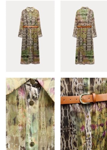 ZARA NEW WOMAN SS24 METALLIC THREAD PRINT DRESS WITH BELT REF:3666/175 S - 第 4/7 張圖片