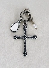 James Avery Retired Cross, Pearl, and Teardrop Tag Pendant Set