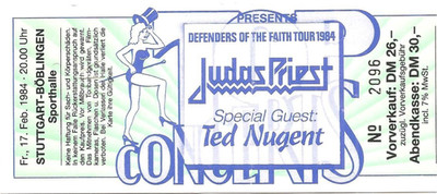 Judas Priest Concert 1984 Stuttgart-Böblingen Ticket/Konzertkarte/Eintrittskarte