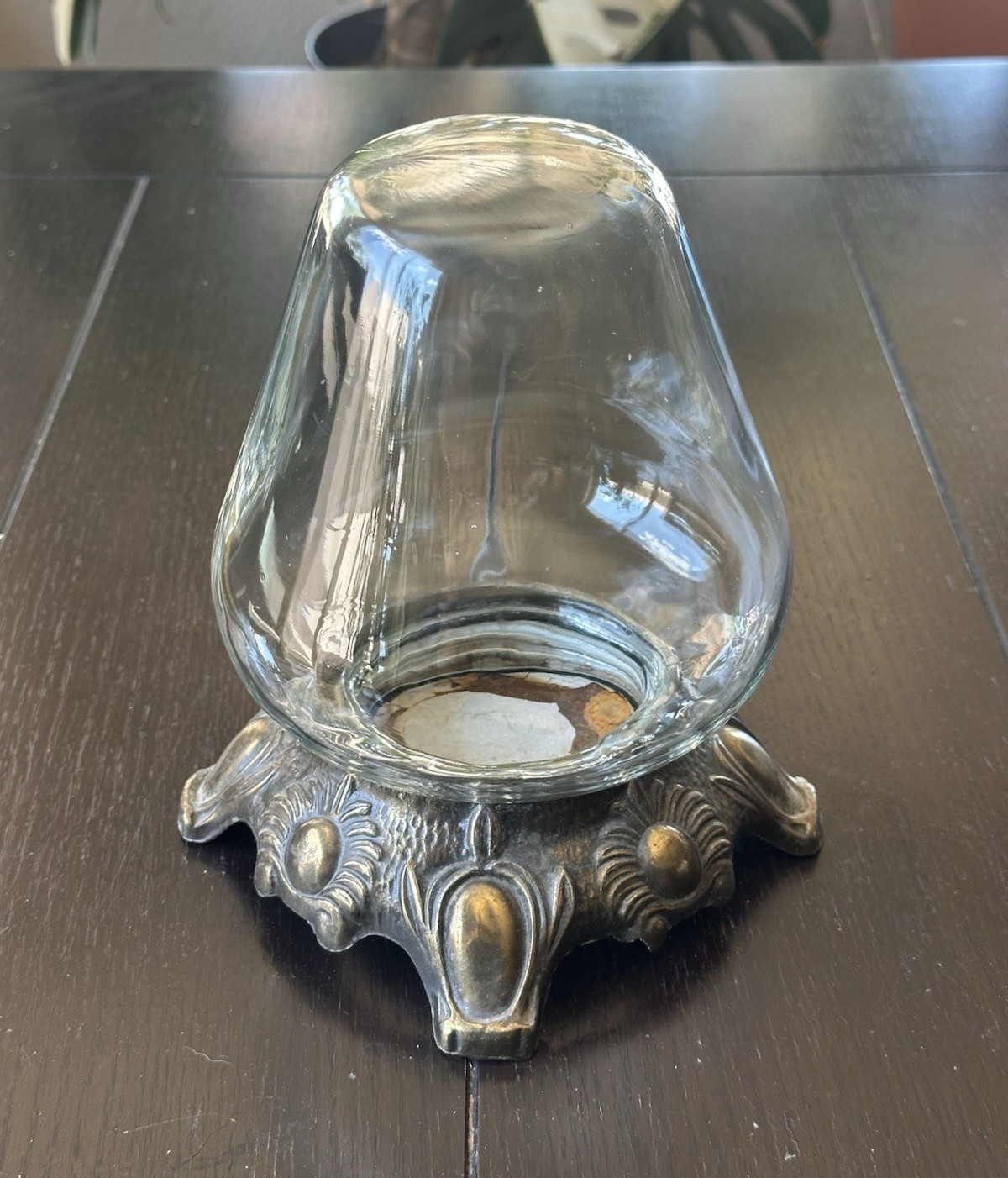 Antique Bowl-O-Beauty Real Roses Glass Dome Jar/Lid Terrarium-Antique Brass Base