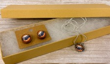 AGSD Novelty Jewelry -Mini Bottlecap Baseball Necklace and Pierced Earring Set