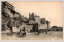 Mont Saint-Michel France RPPC Postcard 1900s Train Arrival & Causeway Scene
