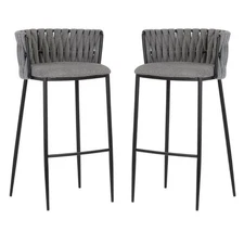 Home Square Sarai 30" Fabric and Steel Barstool in Koala Gray/Black - Set of 2