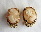 Tone Clip On Earrings Vintage Carved Shell Cameo Gold