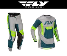 2026 MX26 Fly Racing Lite Gear Set - Jersey & Pants - Grey/Lime/Teal