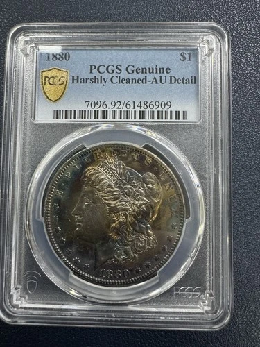 1880 Morgan Silver Dollar PCGS Genuine AU Detail Toned Slabbed