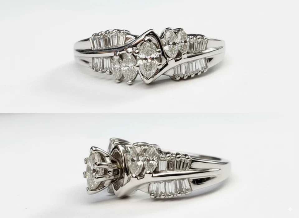 0,65 CTTW. ANILLO DE COMPROMISO DIAMANTE MARQUESA ORO BLANCO 14K  Foto 4 de 4