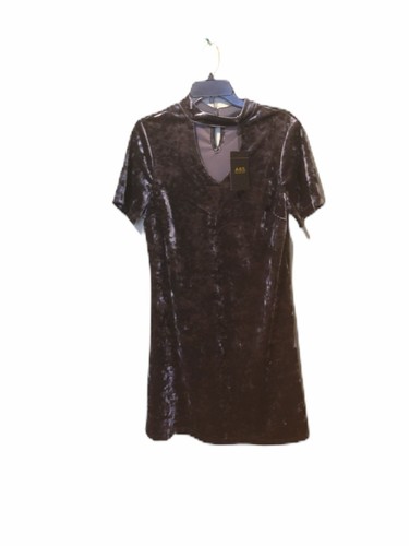 A.B.S Collection Dress Women's Sz 8 Charcoal Velvet Short Sleeve Dress Keyhole - Picture 2 of 7