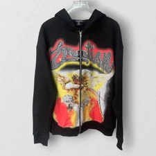 Mixed Emotion Cupid Rhinestone Black Hoodie Men Full-Zip High Quality Small-XL