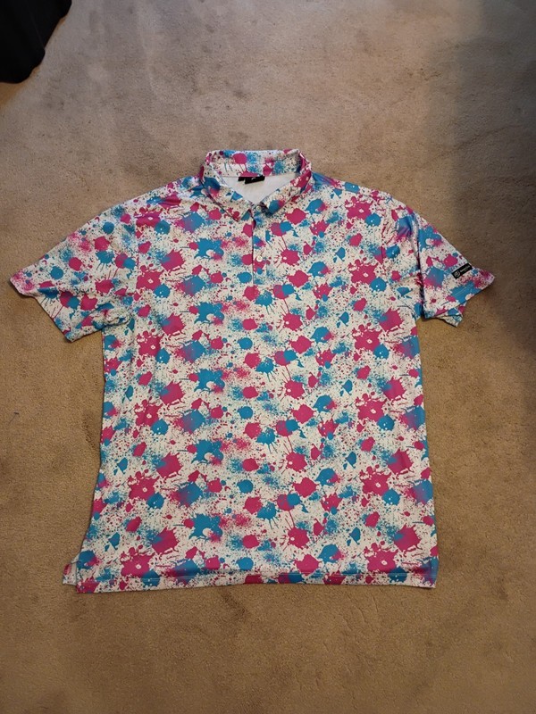 Green side Golf Performance Polo Shirt Men’s 2XL White Paint Splatter 