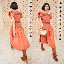 NEW NWT Ulla Johnson Madeline Smocked Midi Dress Clay SIZE 2 MSRP $595