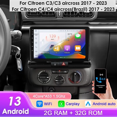 9'' Android Autoradio Für Citroen C3/C4 aircross 2017-2023 GPS WiFi Carplay DAB+