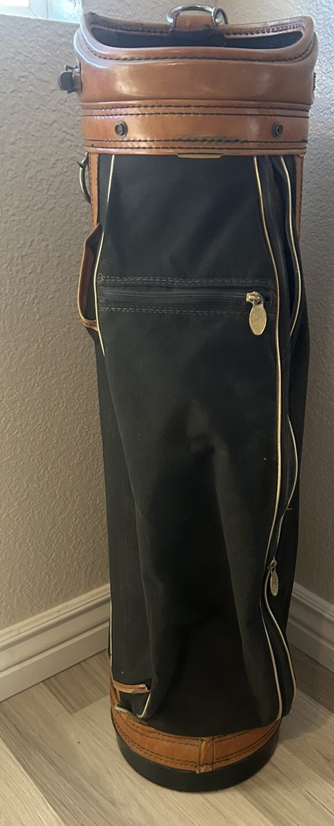 Vintage Burton Golf Bag Leather Canvas Black Tan 6 Way Made