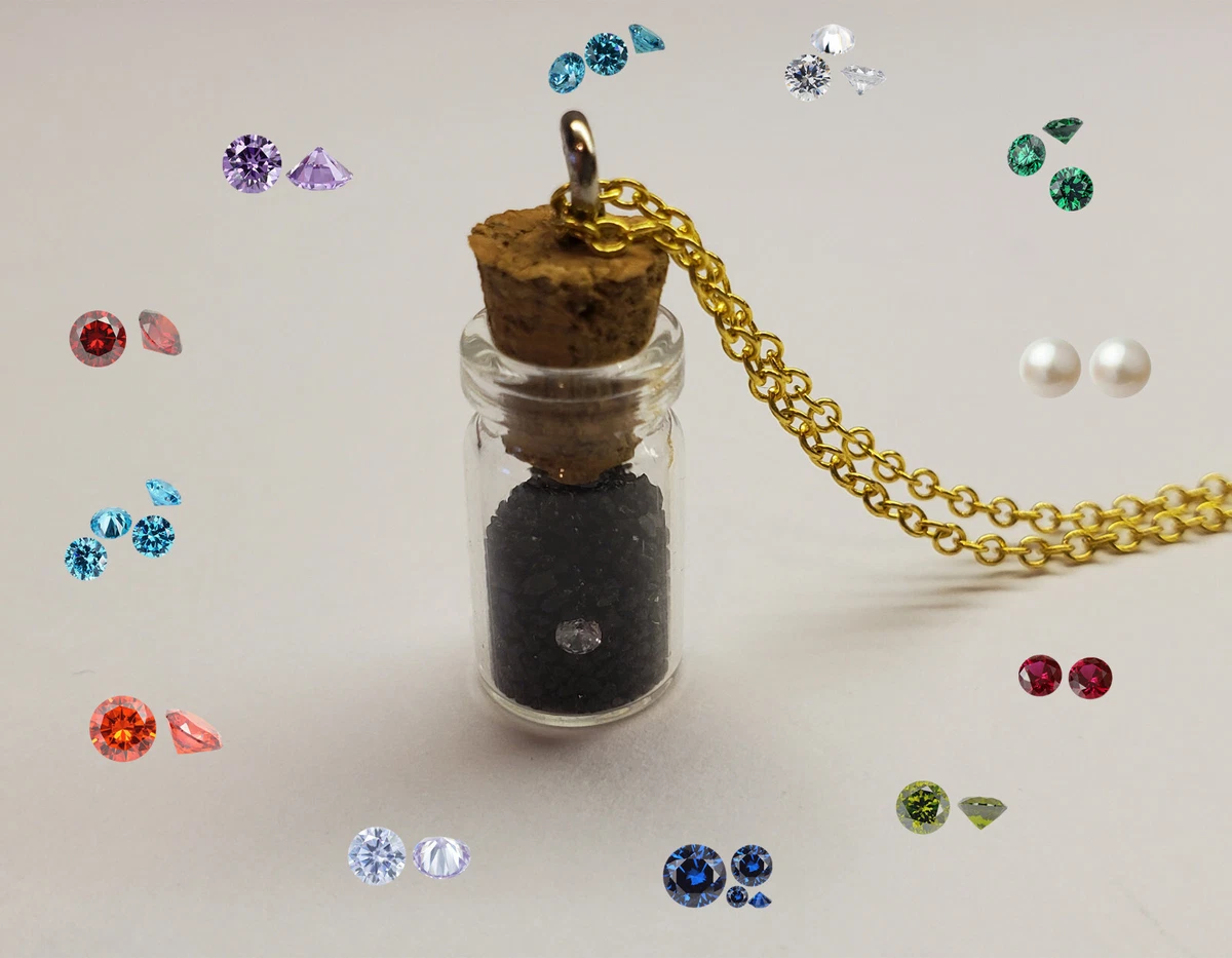 Birthstone in a Mini Jar Necklace Handmade Small Charm Black