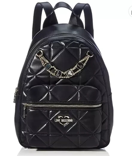 LOVE MOSCHINO Borsa PU Nero Zip Backpack Bag Black Leather  display picture 2