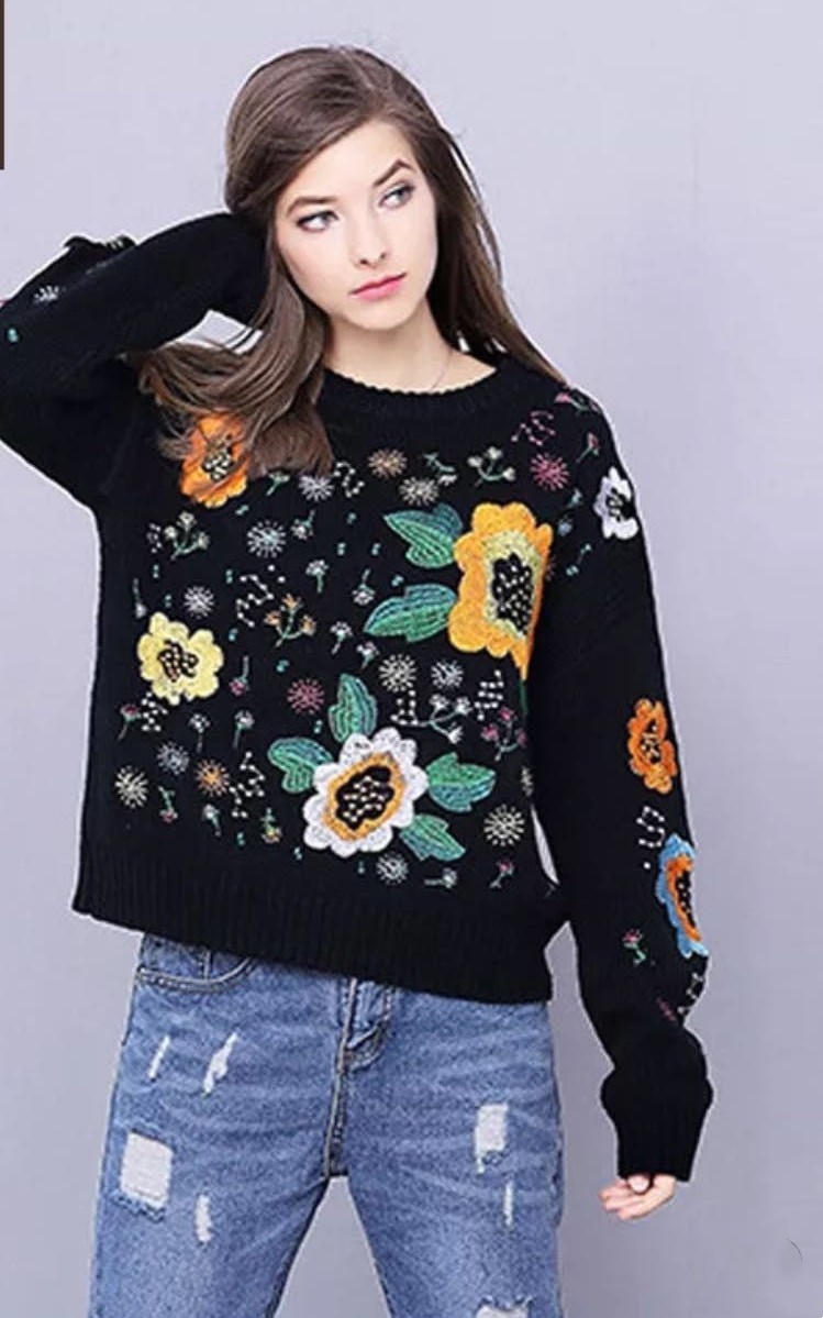 Women Ladies Black Winter Floral 