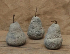 NEW - Set of 3 Assorted Rustic HEAVY CEMENT PEARS - Farmhouse Kitchen Decor