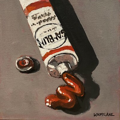 Original Painting Impressionist Realist Still Life Paint Tube Gamblin Red New.